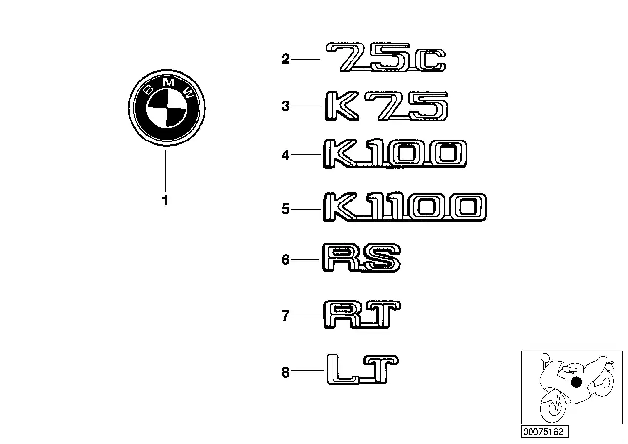 schéma BMW "Emblème ""K75"" de dosseret de selle" - 51141455708